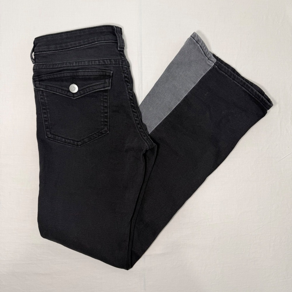 H&M Divided Jeans‎ Womens Size 8 Black Gray Colorblock Flap Pocket Stretch Denim